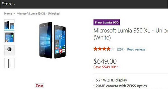 微软美国购买Lumia950 XL免费送Lumia950