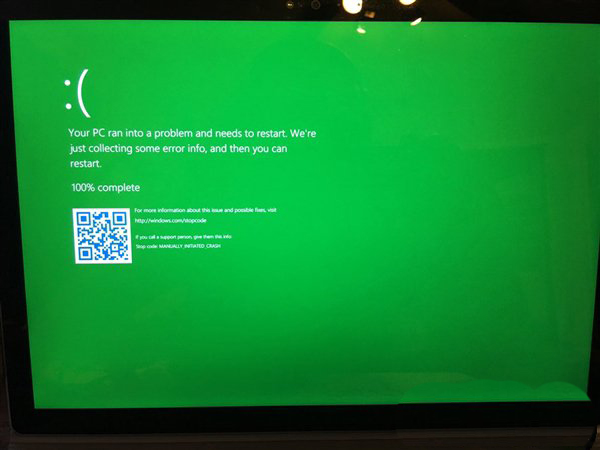 Windows 10“绿屏”死机正式亮相:仅限于内测版本